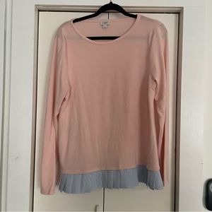 J. Crew Pink & Blue Striped Ruffle Long Sleeve Top Size Large